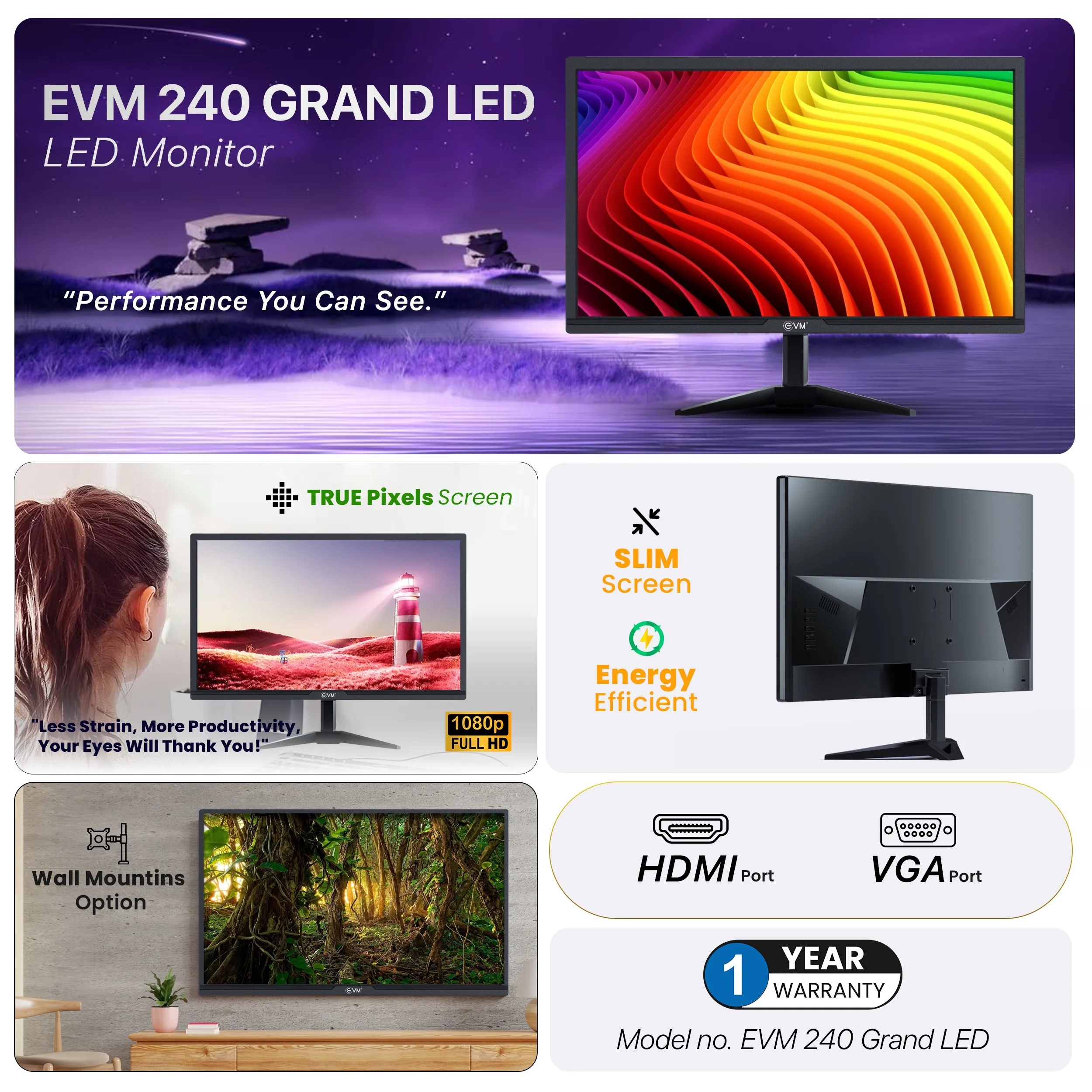 EVM LED Monitor 24" FHD with HDMI | VGA (Grand 240) view 3